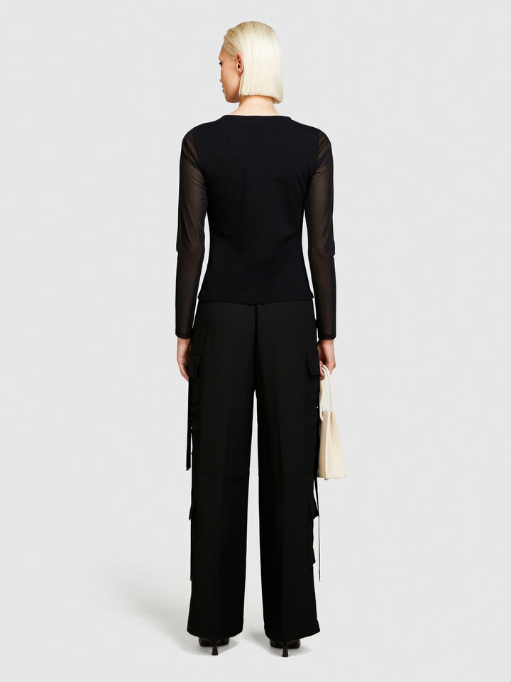 T-shirt with tulle sleeves - women's long sleeve t-shirts - Black | Sisley image number 3